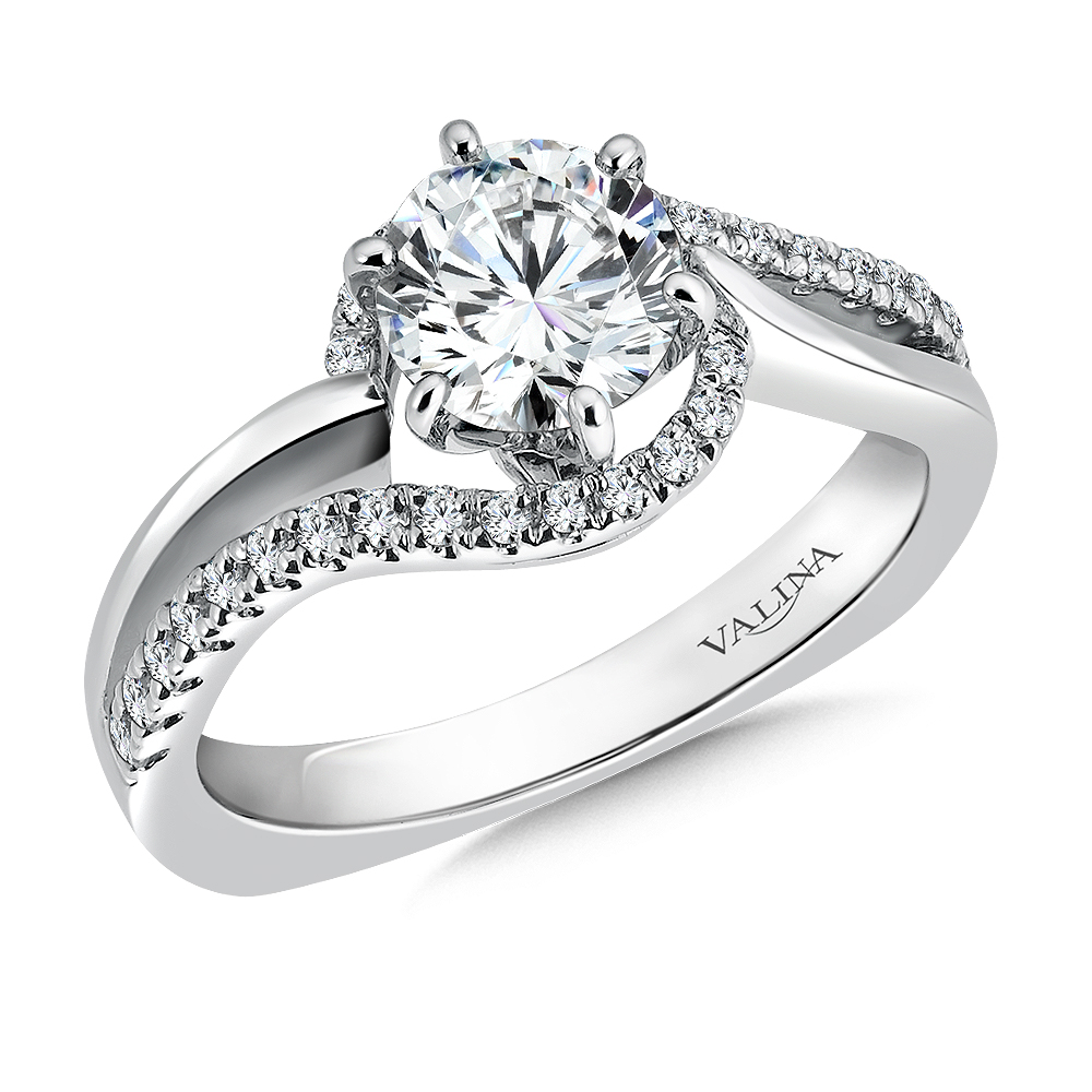 R9306W 14K White Gold 0.27ct Diamond Engagement Ring 1.00ct Center 